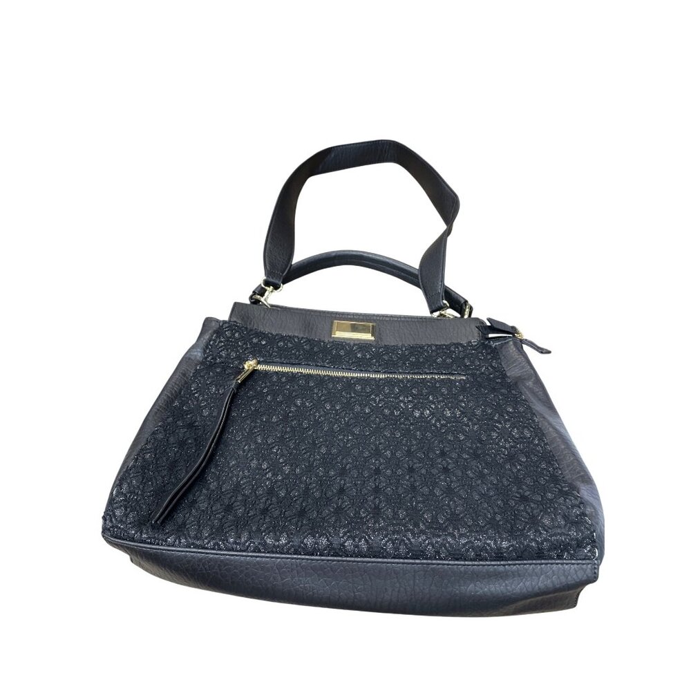 Juicy Couture Wms Black Gold Pebbled faux leather Shoulder Handbag SKU 9729
